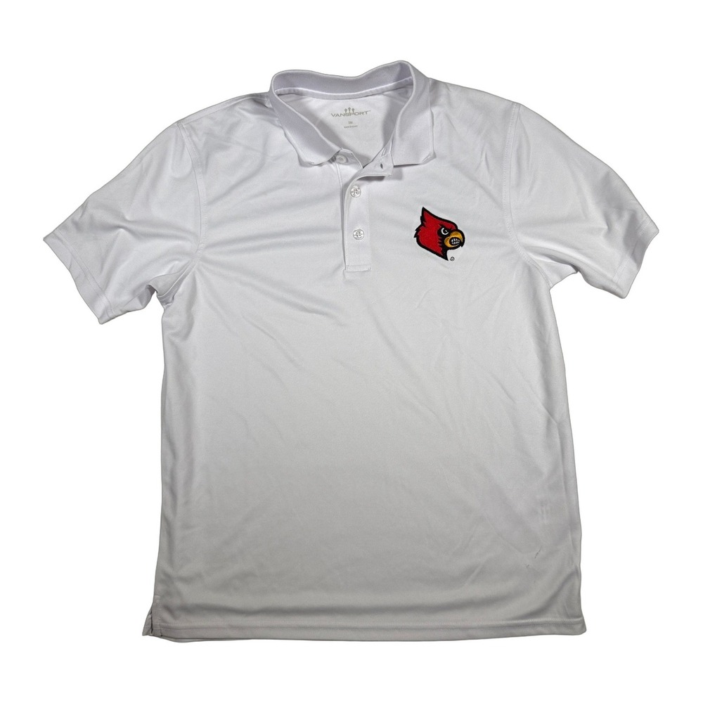 Vansport Louisville Cardinals Polo Shirt White Small Short Sleeve Mens NCAA Golf